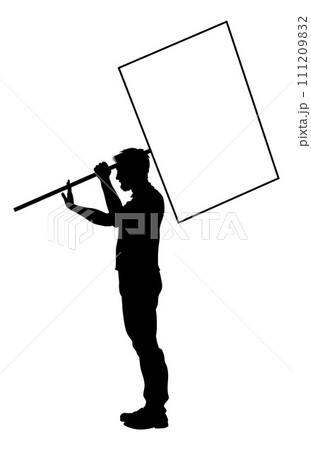 Protest Rally March Picket Sign Silhouette Person 111209832