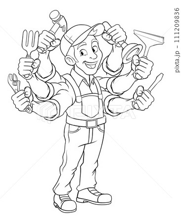 Handyman Cartoon Handy Man Caretaker Multitasking Handyman Cartoon Handy Man Caretaker Multitasking 111209836