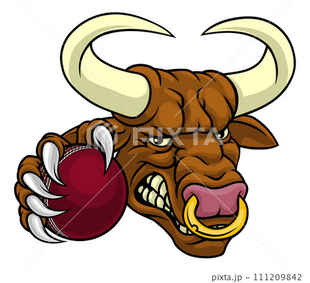 Bull Minotaur Longhorn Cow Cricket Mascot Cartoon Bull Minotaur Longhorn Cow Cricket Mascot Cartoon 111209842
