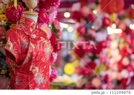 Red China satin female qipao cheongsam dress for sale 111209878