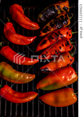 Red sweet kapia paprika on the grill 111209923