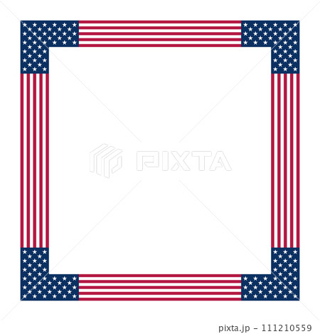 American flag motif, square frame. Border made with stars and stripes pattern, based on the national flag of the United States. White five pointed stars on blue ground with red and white stripes. American flag motif, square frame. Border made with stars and stripes pattern, based on the national flag of the United States. White five pointed stars on blue ground with red and white stripes. 111210559