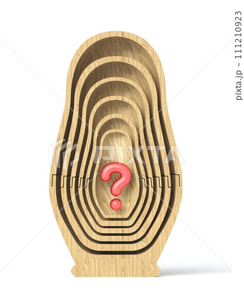 Wooden matryoshka with question mark inside 3D Wooden matryoshka with question mark inside 3D 111210923