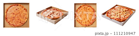 Cardboard box with pizza vector set isolated on white background Cardboard box with pizza vector set isolated on white background 111210947