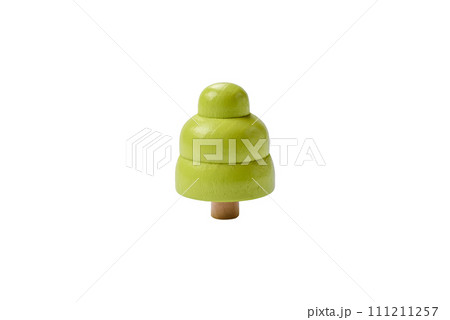 Wooden model of a tree with a green crown and trunk on a white background 111211257