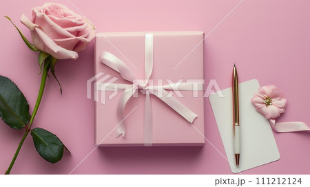 Elegant Pink Gift Box with Rose and Blank Card 111212124