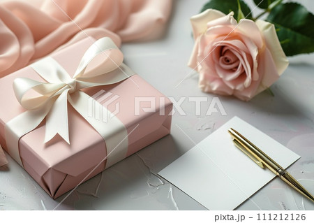 Elegant Pink Gift Box with Rose and Blank Card 111212126