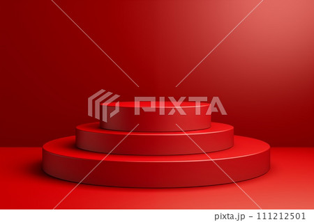 3D red podium for display product by Generative AI 3D red podium for display product by Generative AI 111212501
