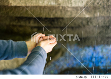 Kid hands under the water flow Kid hands under the water flow 111212655