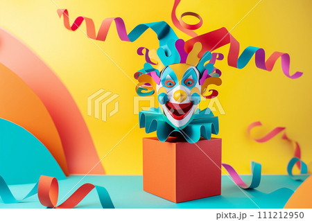 April Fools Day with Funny Clown, colorful background 111212950