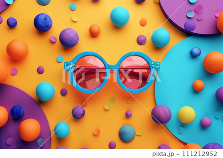 April Fools Day with Funny Glasses in 3d style, colorful background 111212952