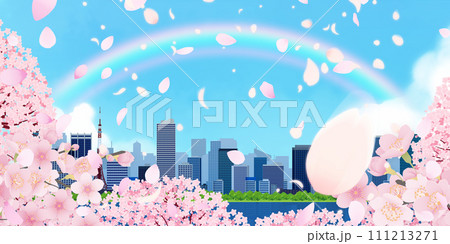 桜咲く、青空と桜のある街並み 桜咲く、青空と桜のある街並み 111213271
