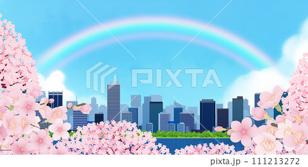 桜咲く、青空と桜のある街並み 桜咲く、青空と桜のある街並み 111213272