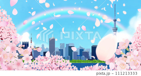 桜咲く、青空と桜のある街並み 桜咲く、青空と桜のある街並み 111213333