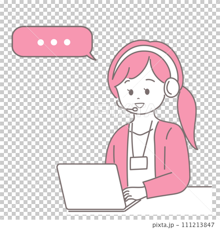 女性オペレーターがノートパソコンを見てインカムで話しているイラスト 女性オペレーターがノートパソコンを見てインカムで話しているイラスト 111213847