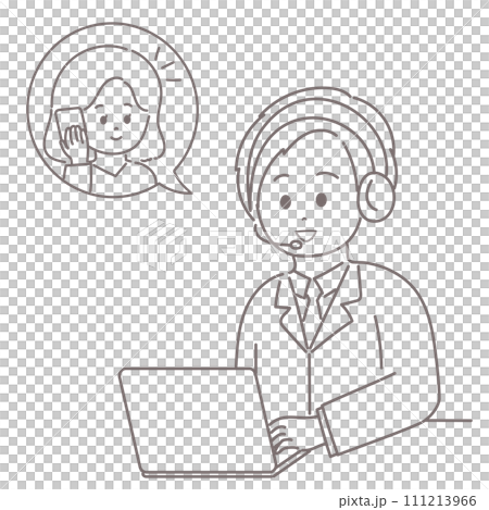 Illustration of a male operator talking to a woman via intercom Illustration of a male operator talking to a woman via intercom 111213966
