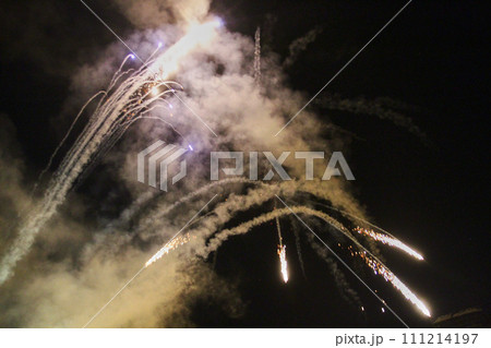 Festival Fireworks Display at Night, Ground Perspective Festival Fireworks Display at Night, Ground Perspective 111214197