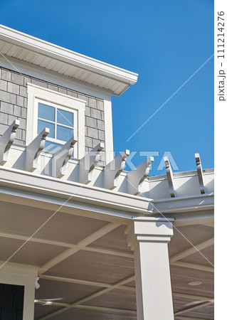 Modern Home Architecture with Pergola and Blue Sky 111214276