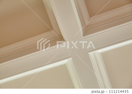 Elegant Crown Molding in Neutral Toned Interior - Close-Up View Elegant Crown Molding in Neutral Toned Interior - Close-Up View 111214435