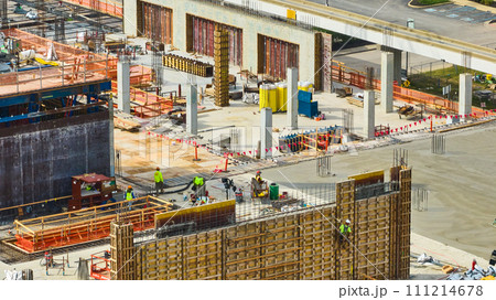 Aerial View of Busy Construction Site with Workers in Indianapolis Aerial View of Busy Construction Site with Workers in Indianapolis 111214678