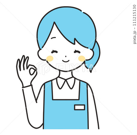 水色|OKマークの女性店員|エプロン 水色|OKマークの女性店員|エプロン 111215130