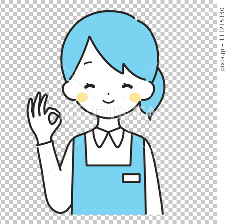 水色|OKマークの女性店員|エプロン 水色|OKマークの女性店員|エプロン 111215130