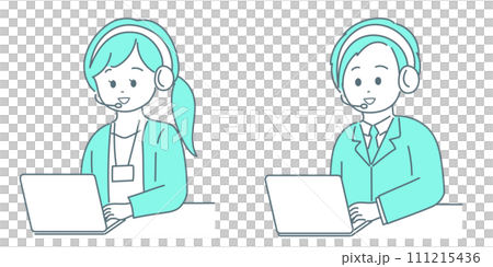 男性和女性遠端操作員透過對講機交談的插圖 111215436