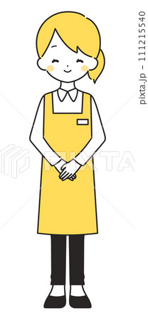 黄色|笑顔で手を組む女性店員|エプロン 黄色|笑顔で手を組む女性店員|エプロン 111215540