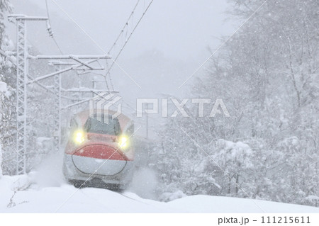 猛吹雪の仙岩峠を走る秋田新幹線 111215611