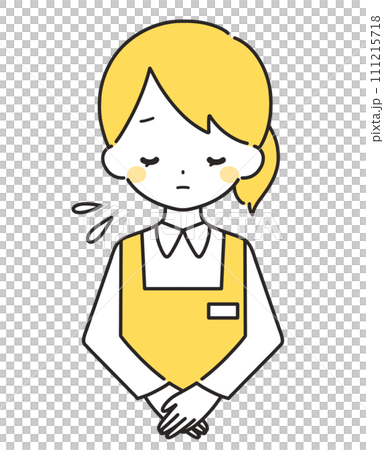 黄色|お辞儀をして謝罪する女性店員|エプロン 黄色|お辞儀をして謝罪する女性店員|エプロン 111215718