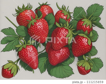 たくさんのイチゴと葉の背景 111215859