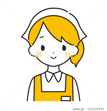 オレンジ色｜笑顔の三角巾をした女性店員｜エプロン	 111216105