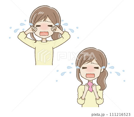大泣きする女性 ポーズ2種(上半身) 大泣きする女性 ポーズ2種(上半身) 111216523