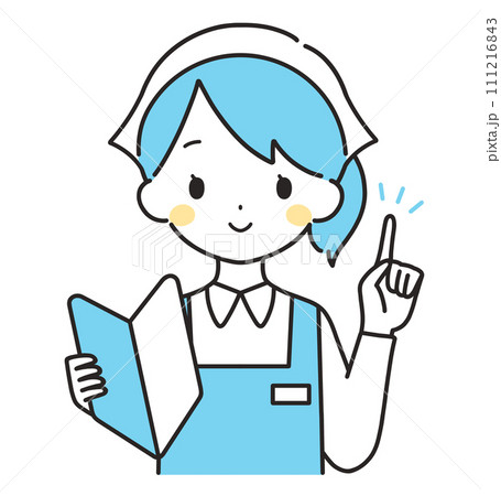 水色|初心者マークを持つ三角巾の女性店員|エプロン 水色|初心者マークを持つ三角巾の女性店員|エプロン 111216843