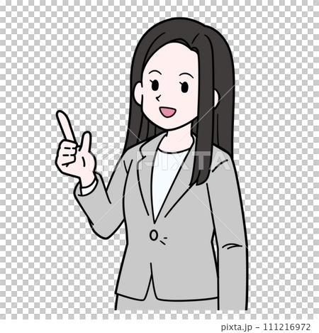 穿著西裝的女人用手指指著，灰色 111216972