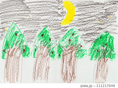 子供が描いた夜の森の絵 子供が描いた夜の森の絵 111217049