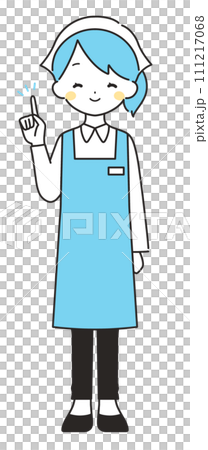 Light blue｜Female clerk wearing a triangular sling pointing a finger｜Apron 111217068