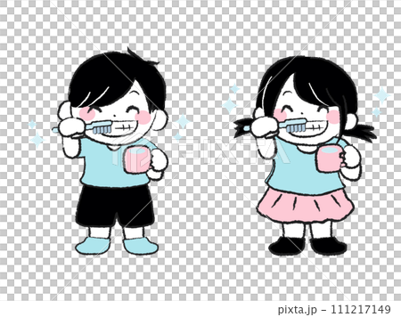 男孩和女孩刷牙 2-3 111217149