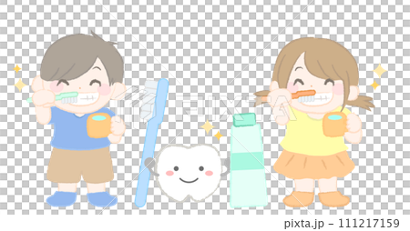 男孩和女孩刷牙和牙齒的插圖 111217159