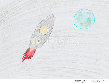 子供が描いたロケットと宇宙の絵 子供が描いたロケットと宇宙の絵 111217636
