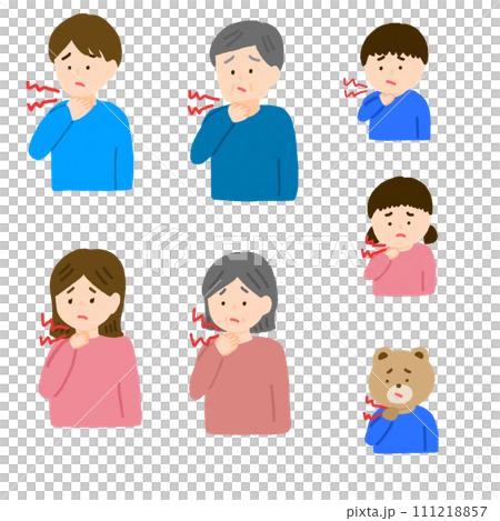 喉が痛くて手で押さえている人 111218857