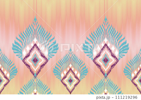Ikat Ethnic Peacock tribal seamless pattern for wallpaper,decoration,fabric and textile, background, rug. 111219296