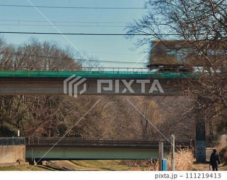 冬の公園を走る電車 冬の公園を走る電車 111219413