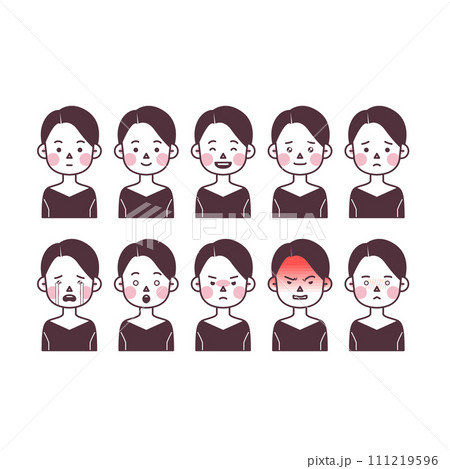 illustration of a woman with a short cut expressing various emotions illustration of a woman with a short cut expressing various emotions 111219596