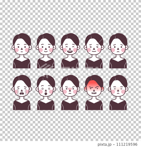 illustration of a woman with a short cut expressing various emotions illustration of a woman with a short cut expressing various emotions 111219596