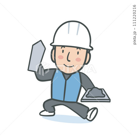 作業服を着た左官職人の男性のイラスト素材 作業服を着た左官職人の男性のイラスト素材 111220216