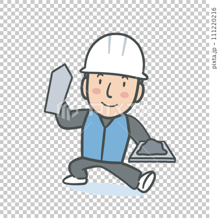 作業服を着た左官職人の男性のイラスト素材 作業服を着た左官職人の男性のイラスト素材 111220216