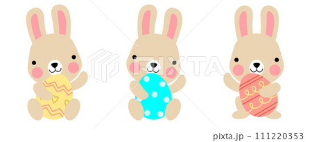 Easter bunny rabbits with baby chicks and Easter eggs, Welcome spring season, 111220353