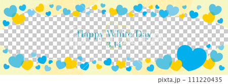 White Day horizontal frame with cute heart and cloud shape/blue/yellow 111220435