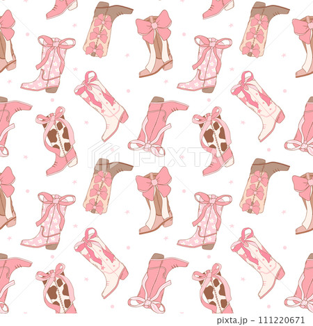 Coquette Pattern Cowgirl Boot, Girly Western Digital Paper isolated on white background. Coquette Pattern Cowgirl Boot, Girly Western Digital Paper isolated on white background. 111220671